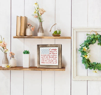 Americana Decor Wooden Sign, Patriotic American Flag Pledge of Allegiance Plaque, 4th of July Decorations Indoor, Memorial Day Home Decor, Rustic USA Wall Art Gift