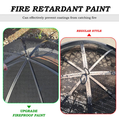 Fire Pit Spark Screen, 40 Inch Diameter Fire Pit Screen with Handle & Poker,Heavy Duty Metal Mesh Fire Pit Screen,Fire Pit Lid for Outdoor/Beach/RV Camping/Backyard