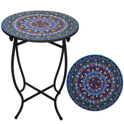 Outdoor Metal Side Tables, 14" Round Patio Side Table, Weather Resistant Metal End Table Side Table for Patio Yard Porch Balcony Garden Bedside, Plant Stand for Indoor, Easy Assemble