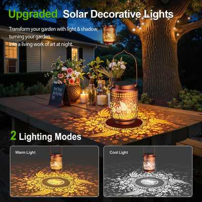 KOOPER 2 Pack Solar Lanterns Outdoor Waterproof Birthday Gifts for Women Mom Grandma, Upgraded Hummingbird Hanging Solar Lantern Lights Outdoor, 2 Modes Metal Outdoor Decoration for Yard, Patio