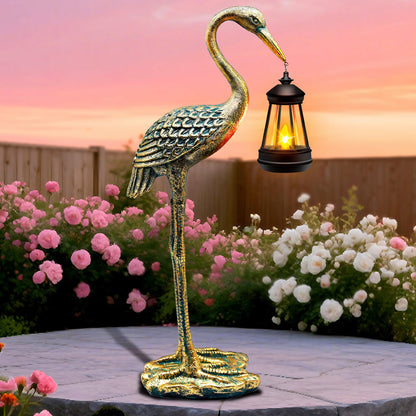 Solar Garden Statue Crane Figurine, Outdoor Hanging Solar Lanterns, 17.7 Inch Blue Heron Sculpture Statue for Patio Yard Porch, Garden Decor for Outside Birthday Gifts for Mom, Women Mother's Day