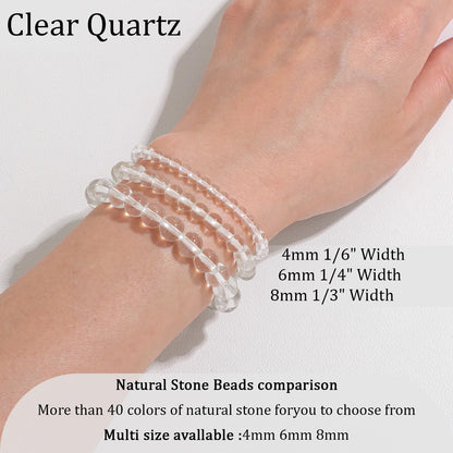 Vinswet Healing Crystal Bracelets for Women Men 8mm Clear Quartz Natural Stone Beaded Stretch Bracelet Handmade Gemstone Reiki Spiritual Jewelry Gifts