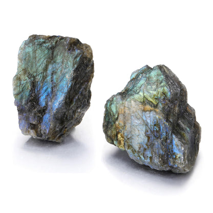 Jovivi 2pcs Raw Labradorite Crystals,Large 1.6-2.2" Healing Crystals Natural Rough Stones Crystal for Tumbling, Cabbing, Home Decoration, Polishing, Wicca & Reiki