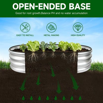 ONAIL Galvanized Steel Raised Garden Bed Kit, Oval Small Metal Planter Box for Outdoor Plants Vegetables, Flowers, Herbs (4x2x1 Silver)