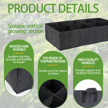 FVOTNW 2-Pack 3 Grid Fabric Raised Garden Bed 22 Gallon, 3x1x1 FT Thickened Garden Grow Bags with Handles - Indoor Outdoor Planter Bags for Vegetables, Herbs, Flowers