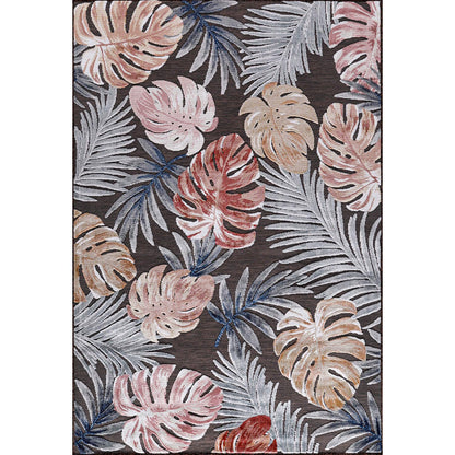 CAMILSON Indoor Outdoor Rug, Brown 7’10”x10’ Leaf Tropical Botanical Area Rugs for Indoor and Outdoor patios, Easy-Cleaning Non-Shedding Living Room, Garden and Kitchen Washable Outside Carpet (8x10)