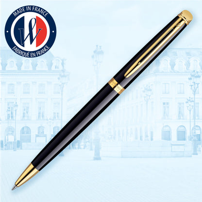 Waterman Hémisphère Ballpoint Pen | Gloss Black with 23k Gold Trim | Medium Point | Blue Ink | Gift Box