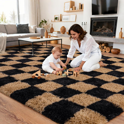 Upgrade Non-Slip Plush Rugs for Living Room, Soft Shaggy Carpets for Living Room, Fuzzy Rugs for Kids' Room, Perfect Decor for Modern Home Grid 6x9Feet