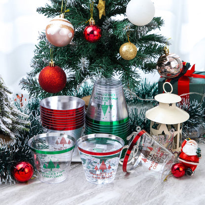 LUODA 60PCS 9 oz Christmas Party Cups, Merry Christmas Plastic Cup,Red and Green Edge Xmas Disposable Clear Cup for Party &Xmas Eve Decoration