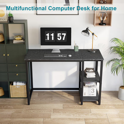 SINPAID Computer Desk 40 inches with 2-Tier Shelves Sturdy Home Office Desks with Large Storage Space Modern Gaming Desk Study Writing Laptop Table, Black Marble
