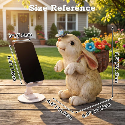 PETAFLOP Solar Garden Statues Outdoor Decor, Rabbit with Flower Basket & Butterfly Birthday for Patio Balcony Backyard Lawn Yard Decorations, Housewarming Gifts for Women, Mom, Grandma