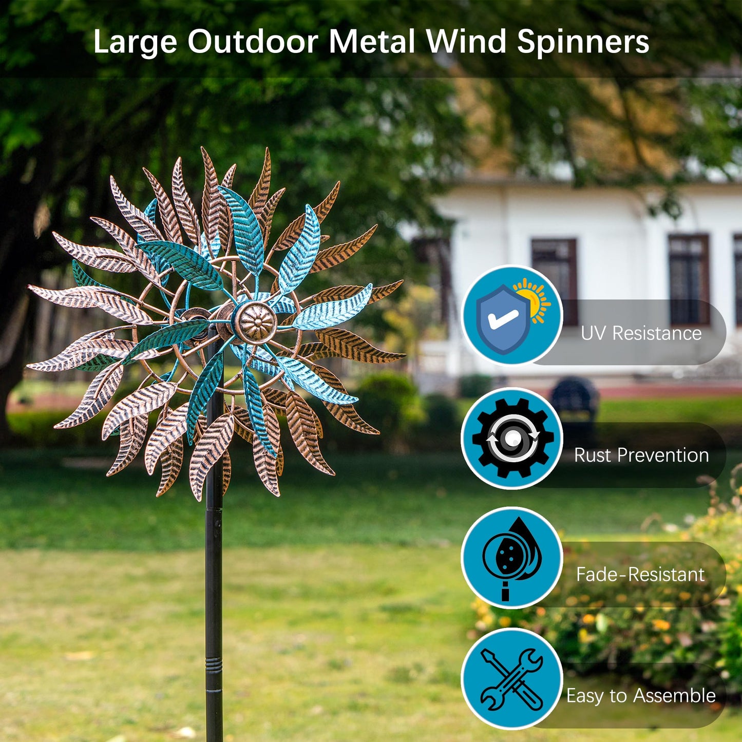Senflame Large Outdoor Metal Wind Spinner,Two-Way Wind Sculptures,360 Degrees Kinetic Wind Spinners Yard Art Decor for Patio, Lawn & Garden 63 * 13.4 Inches