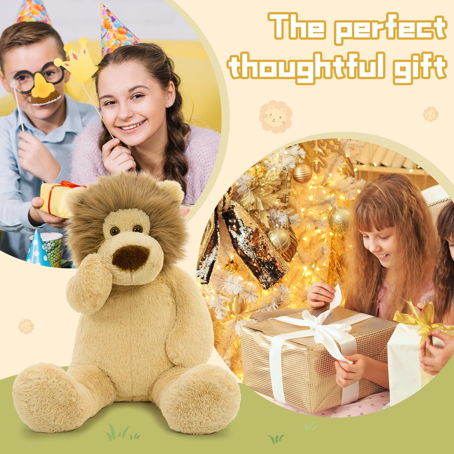 Tezituor 4.3ft Giant Fat Lion Stuffed Animal, 51.2 inch Large Stuffed Lion Plushies Toy Hugging Soft Theme Body Pillow for Boys Girls Birthday Party Gift Decora