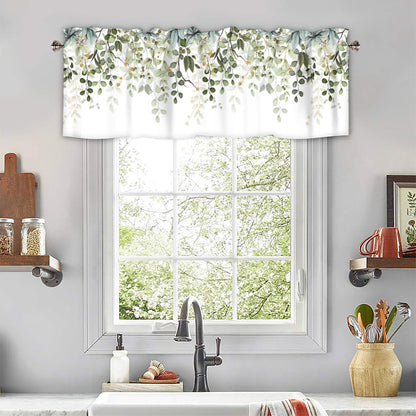 AYTTBIS Sage Green Eucalyptus Leaves Curtain Valance for Windows Watercolor Window Treatments 1 Panel Short Curtains for Kitchen Windows Bathroom Bedroom,42 x 12 Inch