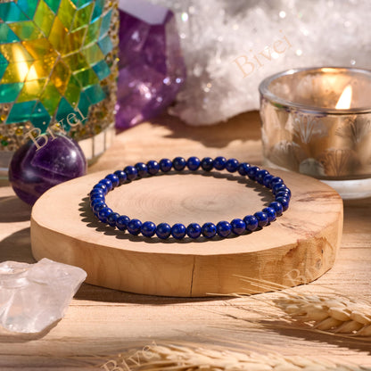 Bivei Lapis Lazuli - Wisdom - 4mm Beaded Bracelets for Women Handmade Semi Precious Natural Stone Stretch Elastic Jewelry Yoga Protection Gifts