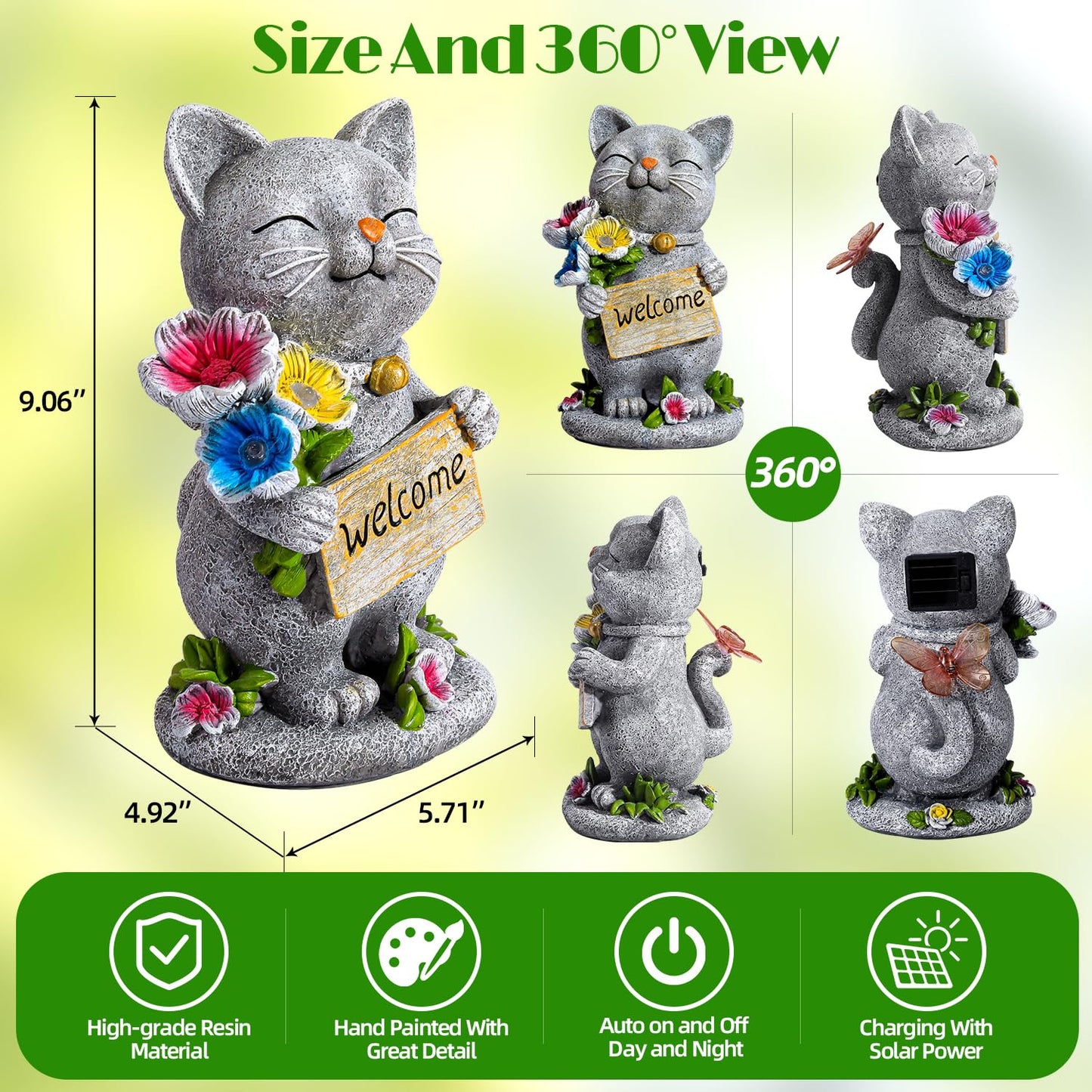 Adorafur Garden Outdoor Statues Solar Cat Outside Statue Garden Decor for Yard Patio Porch Home Lawn Balcony, Gifts for Grandma Mother Women