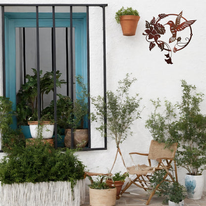 Zoihet Round Metal Bird Wall Art Decor - Hummingbird Wall Art Silhouette for your patio, garden, and fence Art Decor, Bird Wall Silhouette Indoor and Outdoor Hanging (Brown)