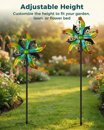 Gronhof Wind Spinners Outdoor,Kinetic Wind Sculptures & Spinners, 57" Double-Side Metal Wind Spinner for Yard and Garden, Lawn Art Decorations Flower & Bee