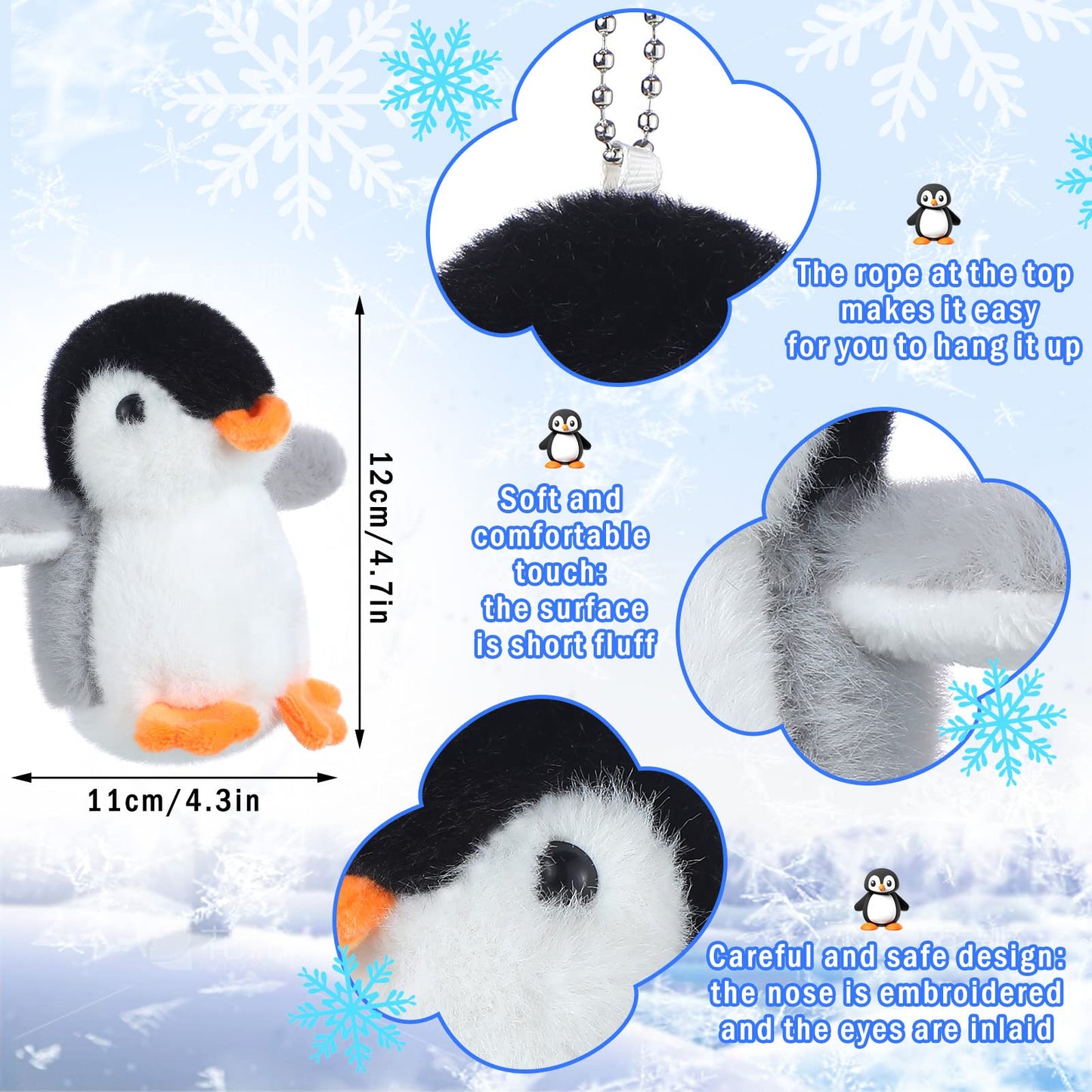 9 Pcs Mini Penguin Stuffed Plush Toys 4.3 Inch Cute Soft Small Penguin Ornament Bulk Hanging Animal Stuffed Toys Gift for Keychain Bag Pendant Christmas Decors Birthday Party Favor(Cute Style)