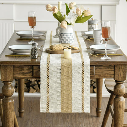 Artoid Mode Burlap Brown Farmhouse Woven Rustic Table Runner, Seasonal Holiday Hollow Kitchen Dining Table Decoration for Home Party Decor 12x72 Inch