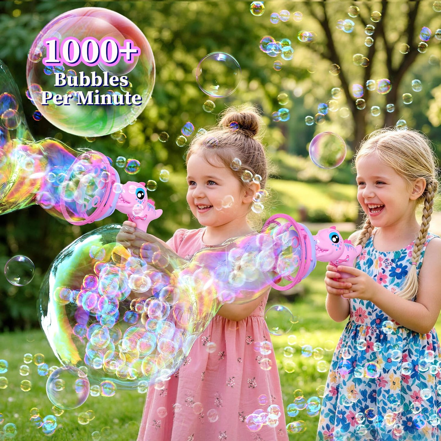 Dinosaur Bubble Gun for Kids - Bubble Machine with Bubble in Bubble, 1000+ Bubbles/Min Bubble Blower Toy, Toddler Outdoor Toys Birthday Easter for 3 4 5 6 7 8 Year Old Girls