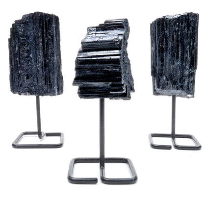 DANCING BEAR Black Tourmaline on Stand, Includes Information Card, Rough Raw Natural Stone for Good Vibes, Reiki Energy, Assembled in the USA