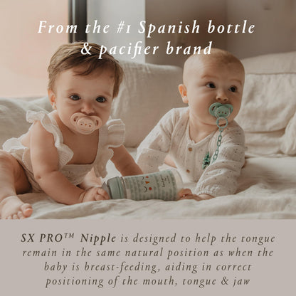 Suavinex Bonhomia SX PRO Physiological Pacifier, Supports Breastfeeding Babies, Pacifiers 6-18 Months, 2 Pack Baby Pacifier, Baby Accessories, (Pink/Beige)