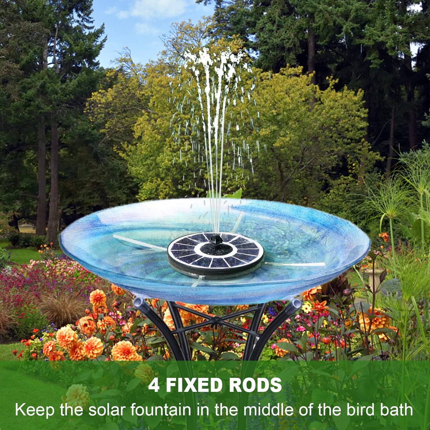 Yzert Solar Fountain with 2000 mAh Battery Backup Works in Cloudy, Glass Solar Powered Bird Bath Fountains with 7 Nozzles, 3.5 W Solar Fountain Pump for Birdbath,Garden, Outdoor, Pond (White)