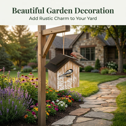Topadorn Wooden Bird House Hanging Outdoor,Eco Friendly Materials and Decorative with Leaves Printed