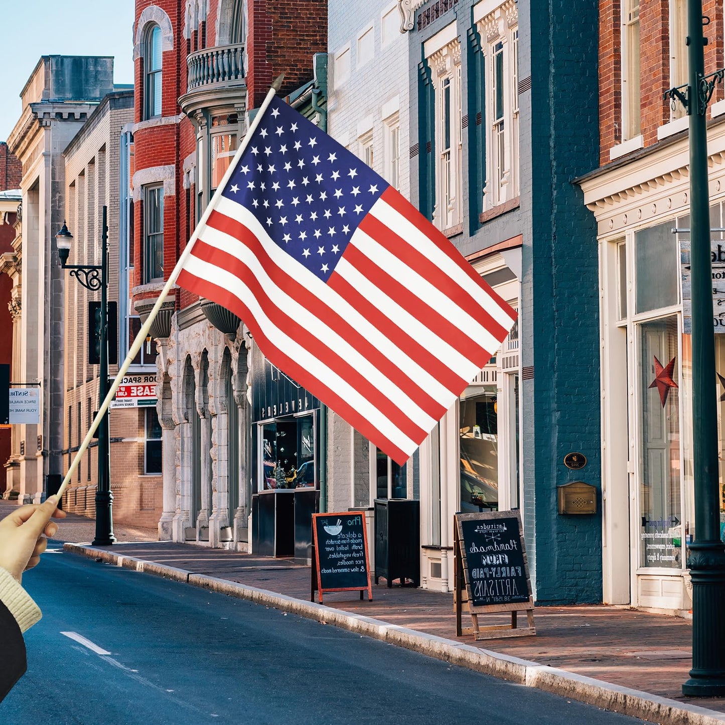 12x18 Inch American Flags on Stick - Patriotic American Flags for Outside, USA Stick Flag Perfect for Independence Day, Memorial Day, 4th of July Decorations (50)