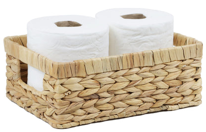 Wicker Baskets, Baskets for Organizing, Rattan Woven Basket for Storage, Organizer Bins with Built-in Handles, Storage Basket for Shelves (Water Hyacinth, Small)