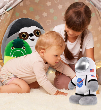 DolliBu Snug Mooshies Standing Astronaut Stuffed Plush Toy - Cuddly Super Squishy, Huggable Big Plush for Girls and Boys, Cute Toy Stuffed Pillow for Kids - 9 inches