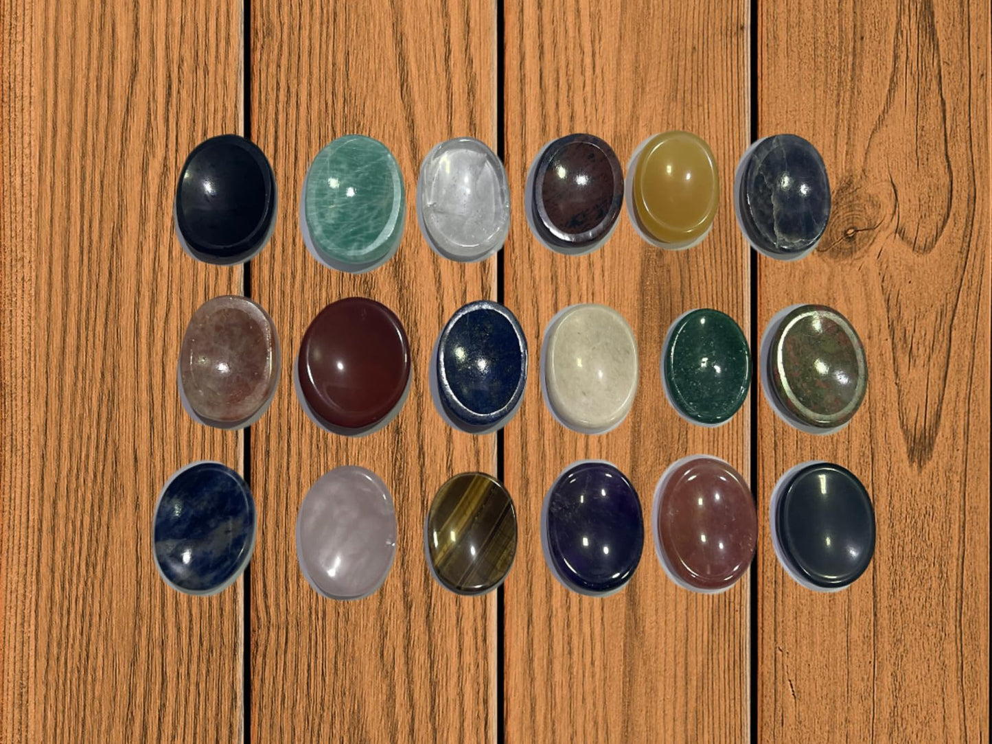 Set of 5 Assorted Thumb Worry Stones Metaphysical Gemstone Crystal Healing Reiki Men Women Gift Feng Shui Positive Energy Love Wellness Palm Stones Wicca Powerful