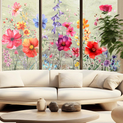 DOPENSPI Flower Window Sticker, Double Sided Wildflower Grass Wall Decals Flower Windows Clings for Glass Windows Cut Freely Floral Window Stickers for Home Office Decor