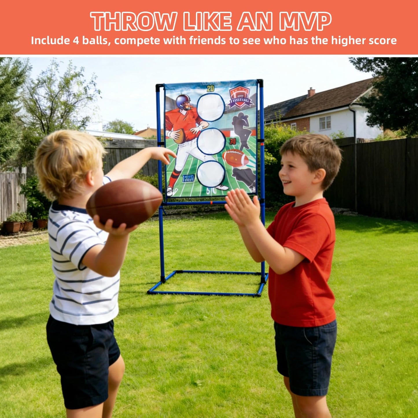 Jahenway Football Toss Game Set with 4 Inflatable Balls – Football Throwing Target Toy for Kids Ages 8-12, Indoor & Outdoor Sports Activity for Boys and Girls Ages 3+