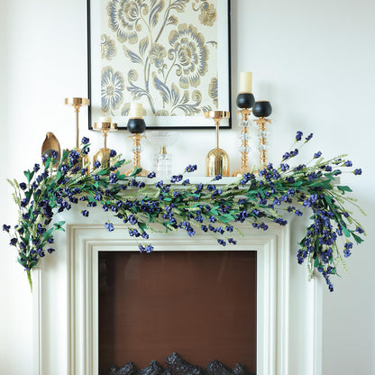 Mizii Blue Artificial Flower Garland 6FT Fake Wildflower Floral Garland Hanging Vines Spring Summer Flowers Decorations for Mantle Table Centerpieces Room Wall Fireplace Wedding Decor (Navy Blue)