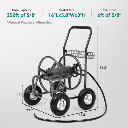 Autodaya 250FT Garden Hose Reel Cart with 10" Pneumatic Tires, Heavy-Duty Steel Frame for Tangle-Free Water Hose Storage, Easy-Rolling Lawn & Yard Hose Holder