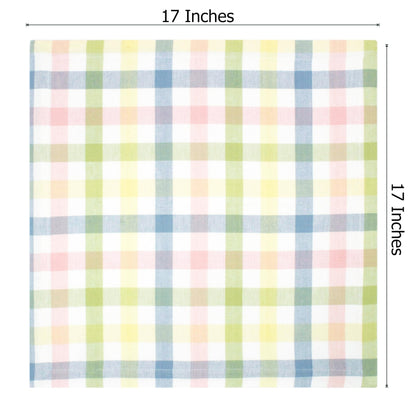 COTTON CRAFT Gingham Buffalo Plaid Check Napkins - Spring Easter Bunny Pastel Luncheon Dinner - Set of 8 - Pure Cotton - Reusable Washable - 17 x 17 inches - Yellow Multi Pastel