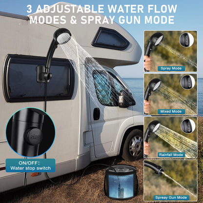 Portable Shower for Camping, Spopal Rechargeable Camping Shower with Collapsible Bucket with Handle 20L Intelligent LED Display, 4 Spray Modes, Outdoor Shower Kit for Hiking, Travel, Car, Pet 【Black】