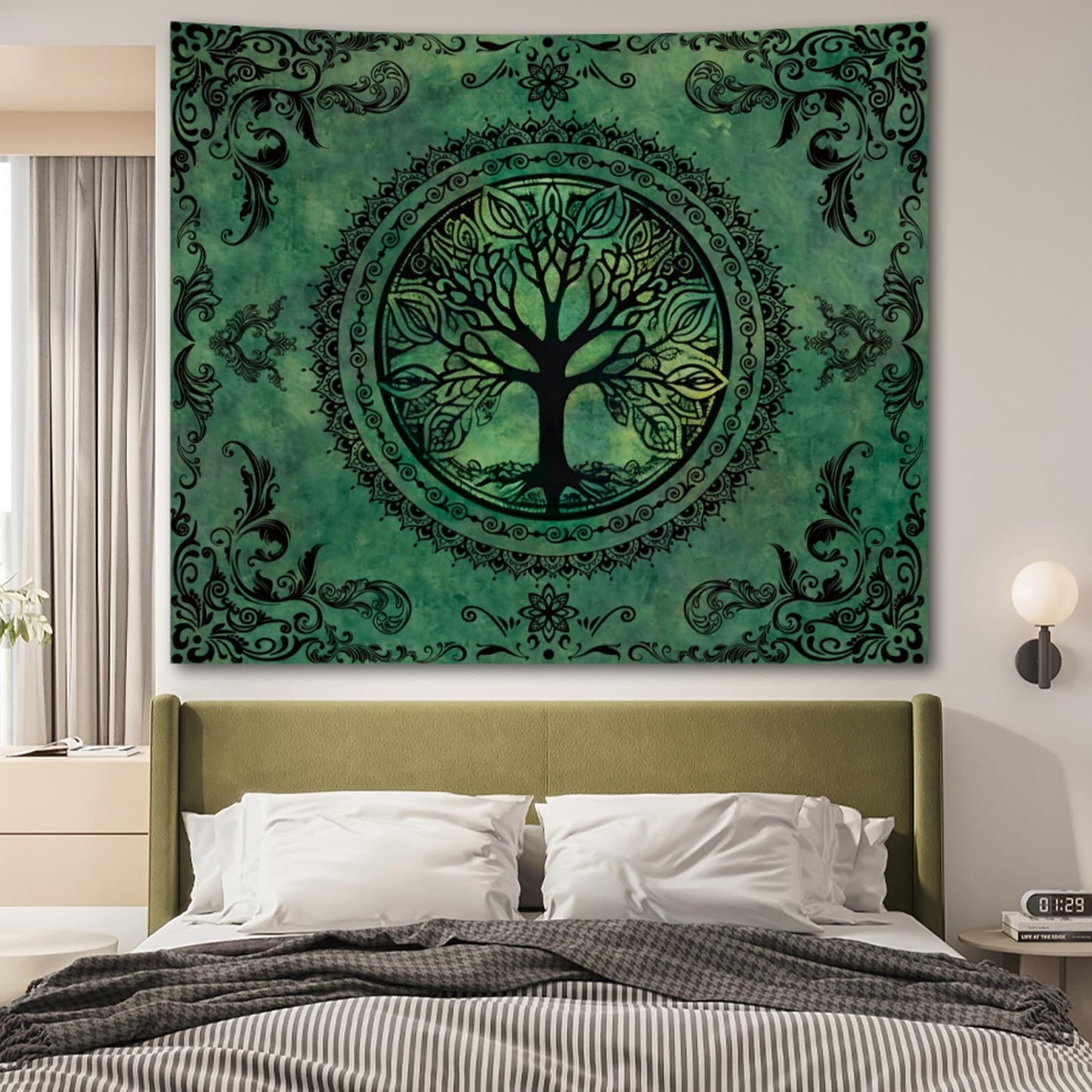 Apdidl Green Nature Tapestry for Bedroom Aesthetic, Hippie Ceiling Tree of Life Decor Tapestries Wall Hanging, Boho Bohemian Mandala y2k Art Backdrop for Dorm Living Room (51"X60")