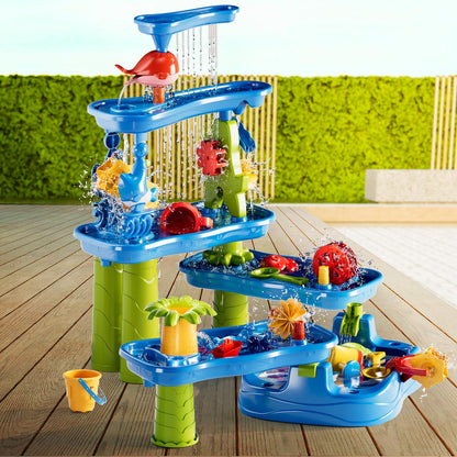 WATUDOU Water Table for Toddlers Kids 2 3 4 5 6 7 8, 5-Tier Sand Water Table with Rain Showers Pond, Kids Beach Summer Outdoor Sand and Water Sensory Table, Gifts for Kids Boys Girls Ages 3-5 4-8+