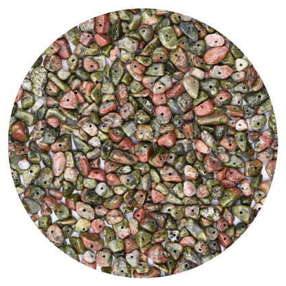 Natural Chip Stone Beads 450pcs Unakite Jasper Chips 5-8mm Genuine Real Irregular Healing Crystal Rocks Hole Drilled DIY Loose Gemstone Beads for Jewelry Making Bracelet Earrings Necklace Crafting
