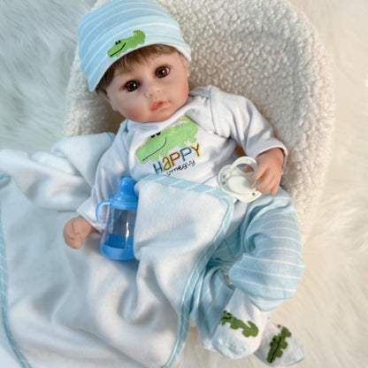 JRLCGYP Realistic Reborn Dolls Boy, 16" Lifelike Silicone Vinyl Baby Realistic Baby Dolls Toys Looks Real with Weighted Soft Body Gift Set for Over 3 Years Old…