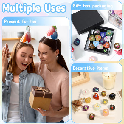 XIANNVXI Funny Emotion Polished Stone Gift 12pcs Cute Emoji Carving Egg Figurine Crystals Present Rock Natural Healing Crystals Stones Novel Mothers Day Graduation Birthday Gifts for Women Men