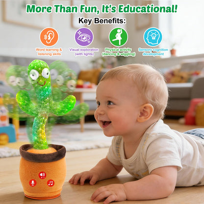 Baby Toys Dancing Talking Cactus for Toddlers, Interactive Boys Girls Funny Gifts for Infants 6-18 Months, Volume Adjustable, Mimicking Singing Repeating Recording Light Up Toy with English Songs