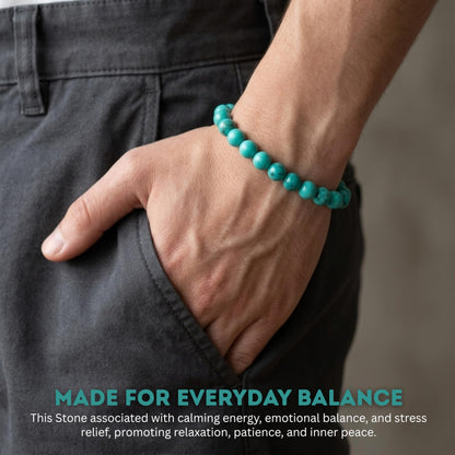 Cherry Tree Collection Turquoise Howlite Green Beaded Bracelet – Genuine 8mm Gemstone Stretch Bracelet for Men & Women – Handmade Crystal Bracelet - (Turquoise Howlite Green - S)