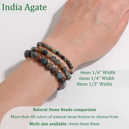 Vinswet Healing Crystal Bracelets for Women Men 8mm India Agate Natural Stone Beaded Stretch Bracelet Handmade Gemstone Reiki Spiritual Jewelry Gifts