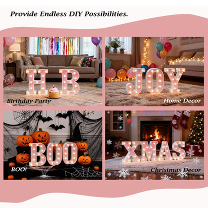 Light Up Pink LED Letters Glitter Alphabet Letter Sign Lights， Battery Powered for Night Birthday Party Wedding Girls Gifts Home Bar Christmas Decoration, Pink Letter D