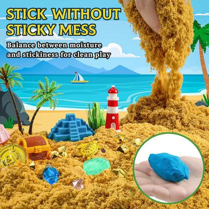KNASON Pirate Treasure Chest Sensory Bin,Play Sand Kit for Boys with Pirate Accessories,2.2lbs Sand,Glow in The Dark Gems and Map,Pretend Play Adventure Sensory Toys for Toddlers Kids Ages 3 4 5 6 7 8