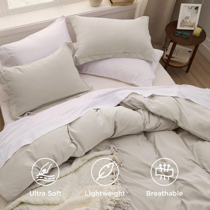 Bedsure Duvet Cover Queen Size - 3 Pieces Prewashed Extra Soft Bedding Set, Includes 1 Duvet Cover 90x90 Inches with Zipper Closure & 2 Pillow Shams, Linen, Comforter Not Included